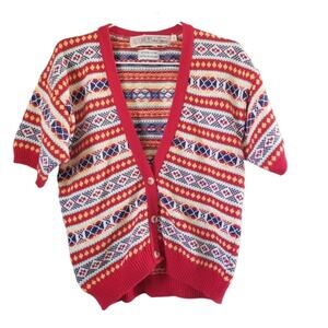 Vintage Old School Trading Company Knit Short Sleeve Cardigan Blouse size SM